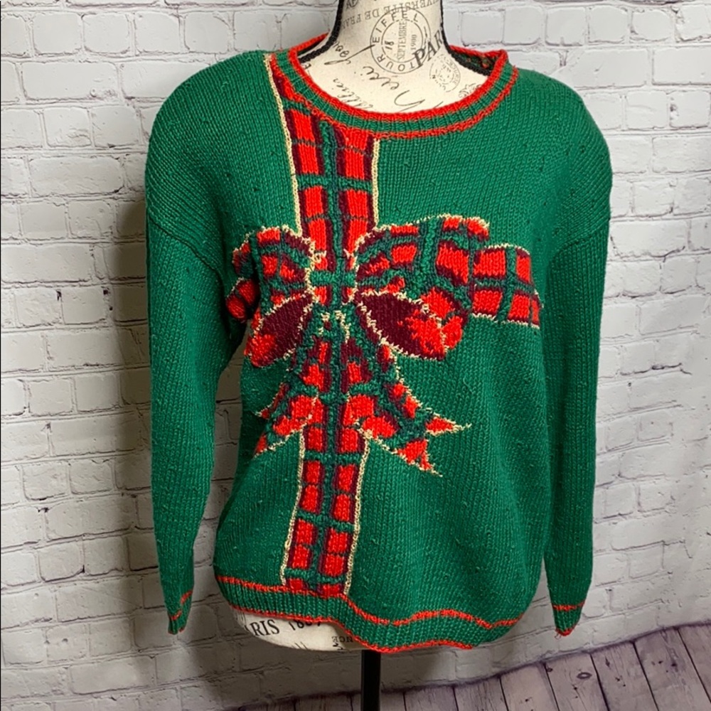 Talbots knit holiday sweater with decorative bow